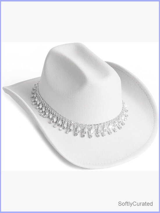 Wide Brim Cowboy Hat Rhinestone Party Cap Adjustable main image 6